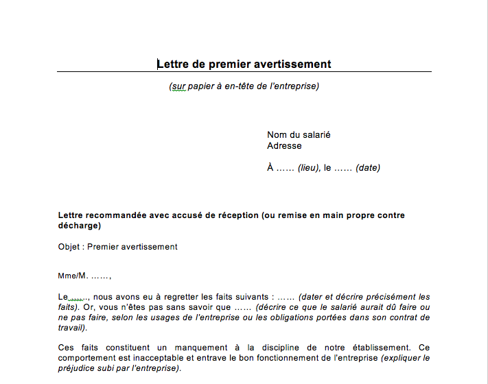 lettre avertissement