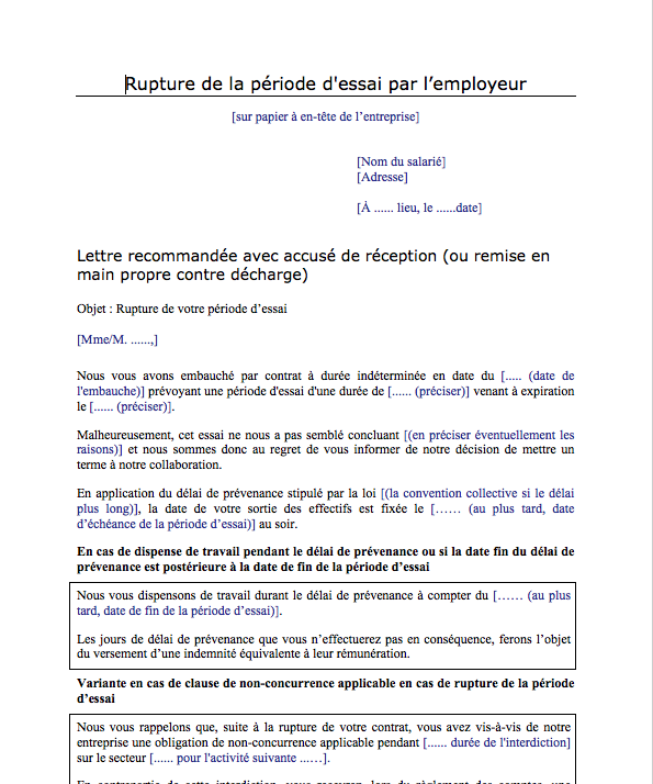 lettre rupture periode dessai