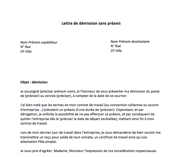 Lettre de demision cdd