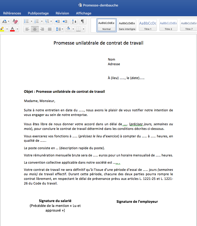 Promesse D Embauche Cdd Exemple Gratuit De Lettre Promesse Embauche