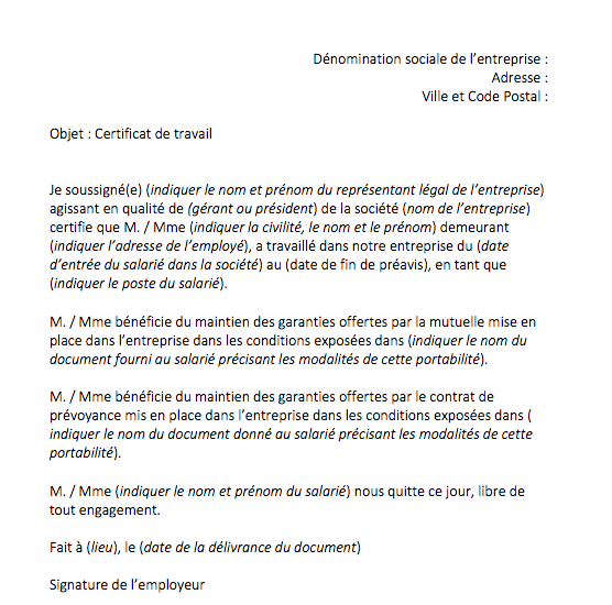 certificat de travail