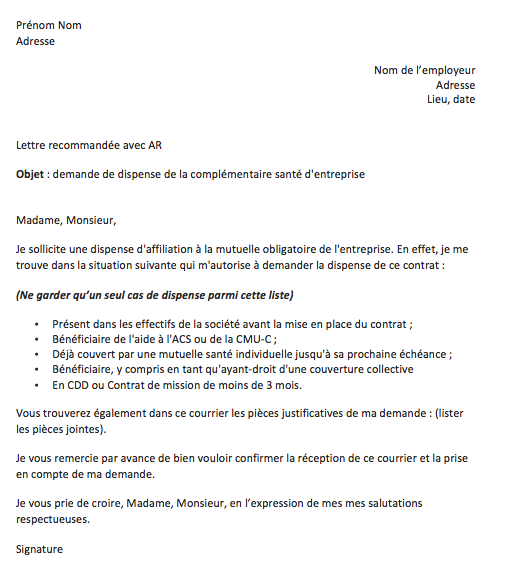 Cas de dispense mutuelle obligatoire entreprise