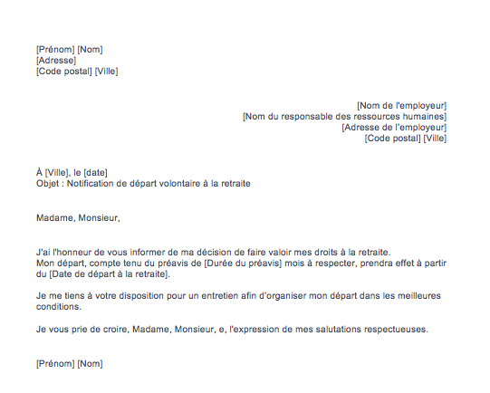 lettre de depart a la retraite