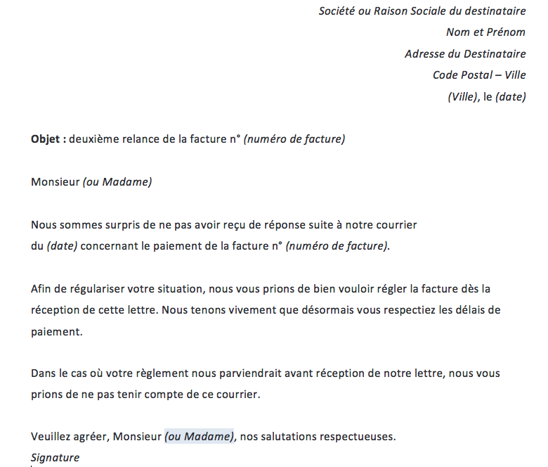 Exemple de lettre de relance pour non réponse