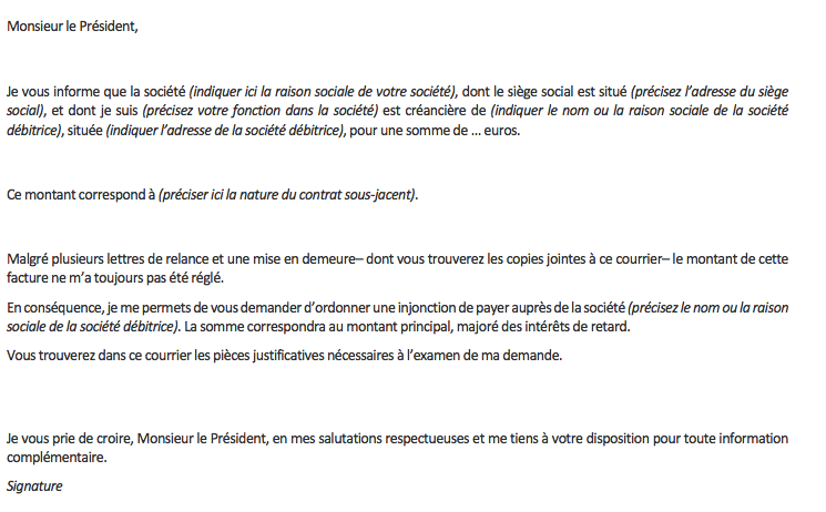 lettre injonction de payer