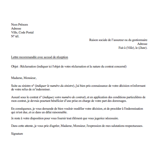 lettre reclamation assurance