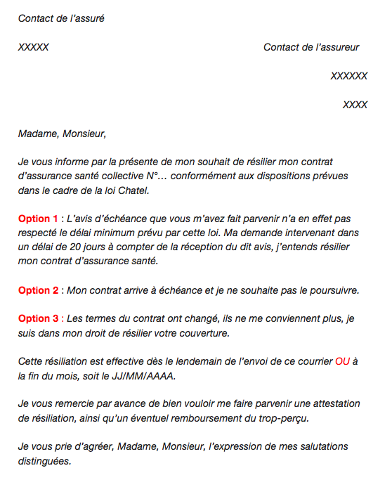 lettre résiliation contrat prévoyance