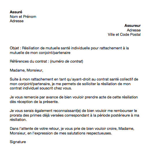 lettre resiliation mutuelle obligatoire conjoint