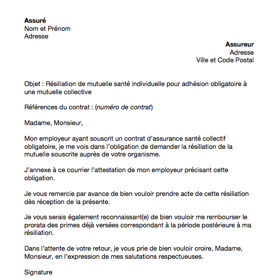 Modèle de lettre pour résilier une adhésion