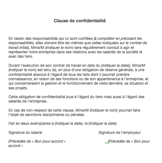 Modèle de clause de confidentialité