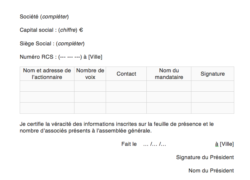 modele feuille de presence