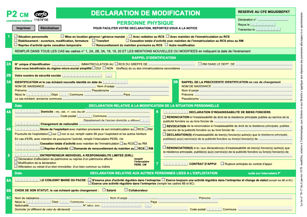 Formulaire déclaration loi sur l