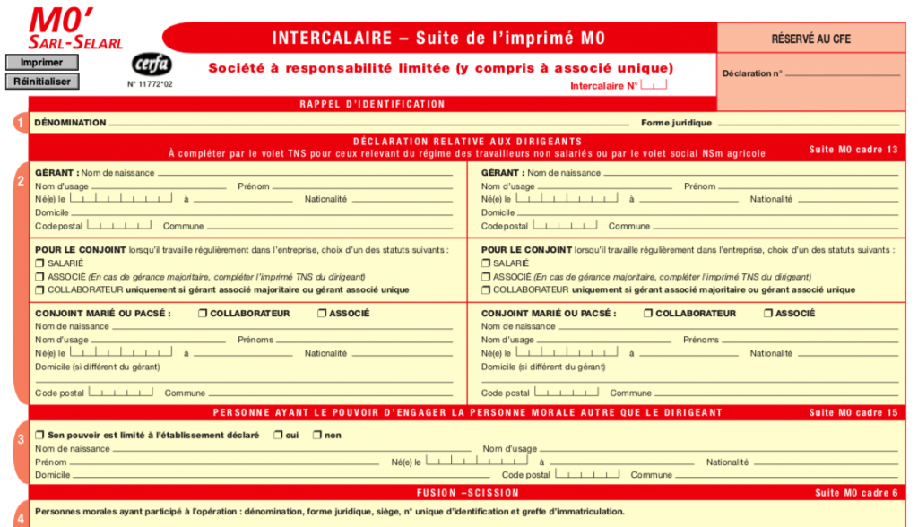 intercalaire m0 sarl