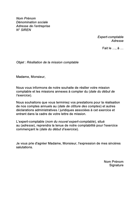 Modèle lettre de fin de collaboration