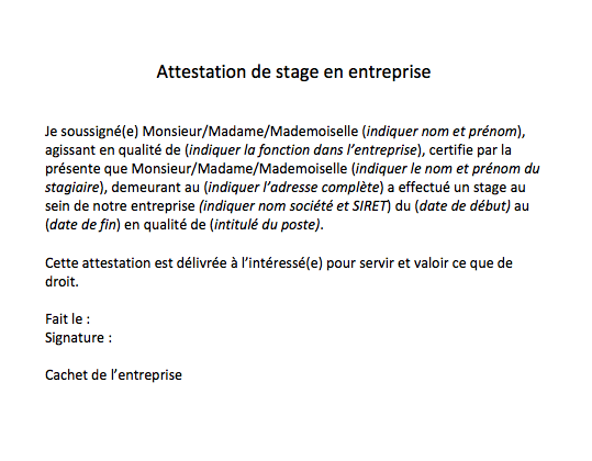 Attestation De Stage Modele Gratuit Mise A Jour 2021