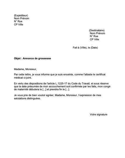 lettre annonce grossesse