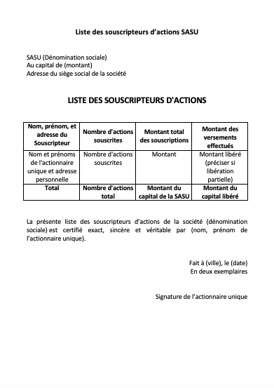 liste des souscripteurs sasu