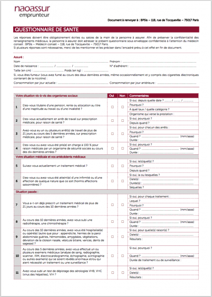 questionnaire sante pret immobilier exemple pdf