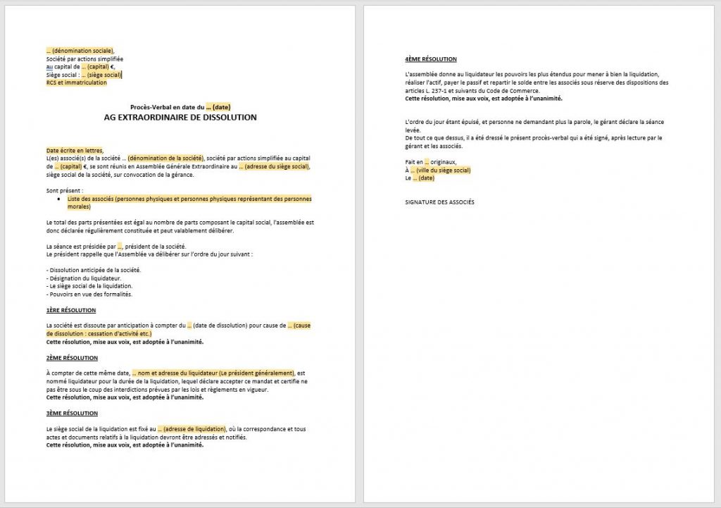 pv dag dissolution de sas