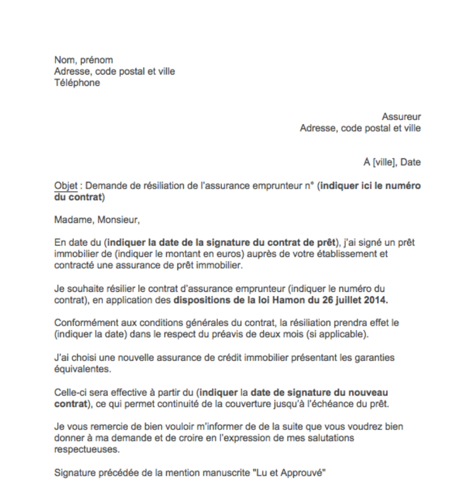 lettre resiliation assurance pret immobilier