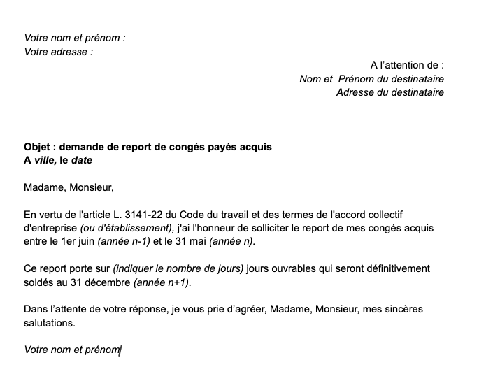 Lettre De Demande De Report De Conges Document A Telecharger Mise A Jour 21