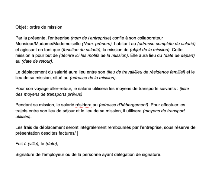 lettre de mission business plan