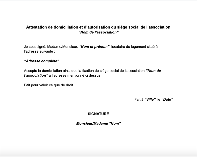 attestation domiciliation association