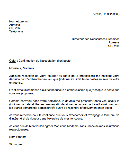 Lettre acceptation renouvellement contrat