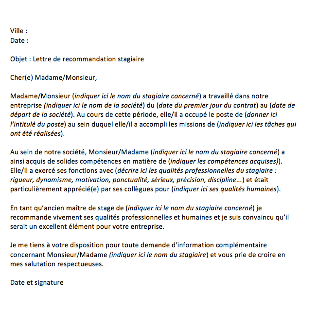 Exemple De Lettre De Recommandation Dun Prof Pour Un Etudiant