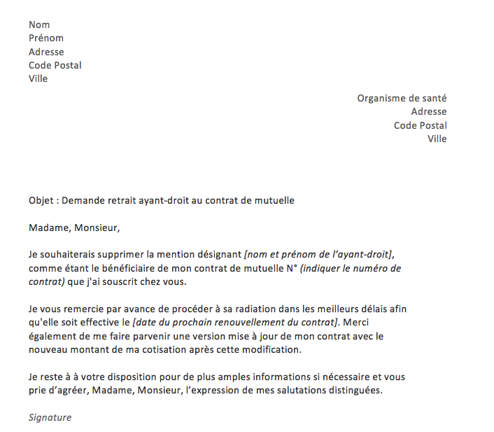 lettre retrait ayant droit mutuelle