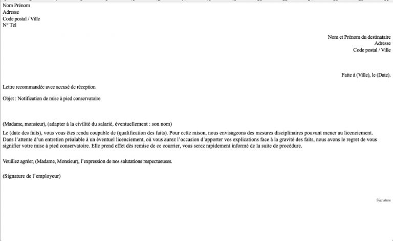 Comment Signifier Une Mise à Pied Conservatoire