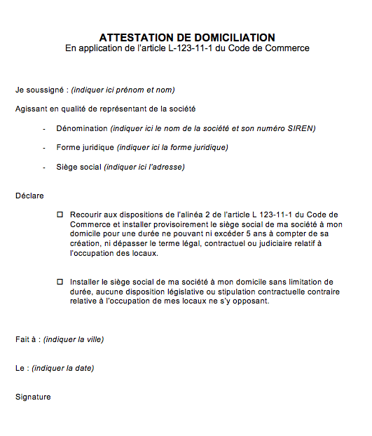 modele attestation de domiciliation