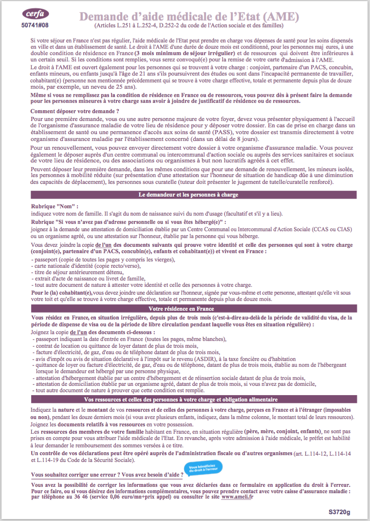 Formulaire AME de demande d’aide médicale de l’Etat (Mise à jour 2024)