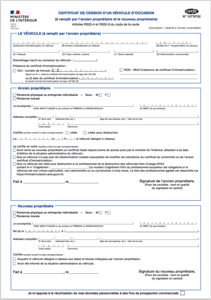 Certificat De Cession Document Officiel T l charger