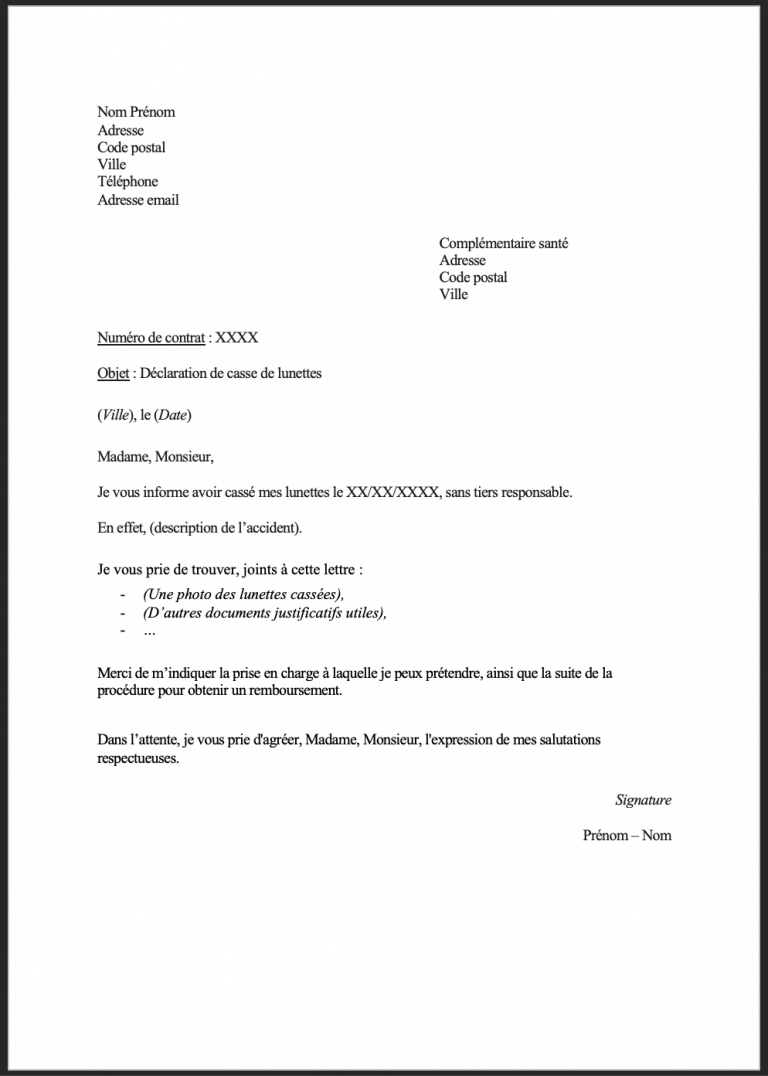 Lettre de déclaration d’un sinistre cassées notre modèle gratuit