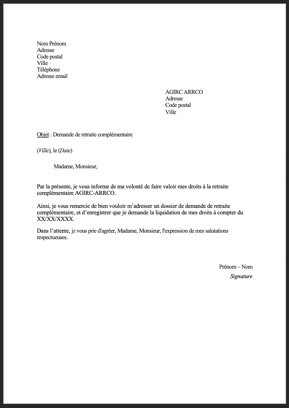 Notre modèle de lettre pour une demande de retraite complémentaire