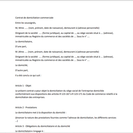 modele contrat domiciliation