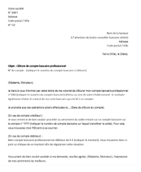 modele lettre cloture de compte bancaire professionnel