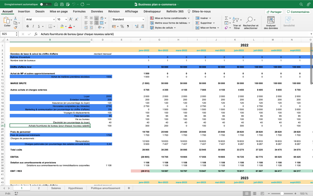 business plan e commerce excel