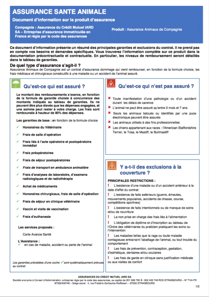 fiche informative assurance chien cic