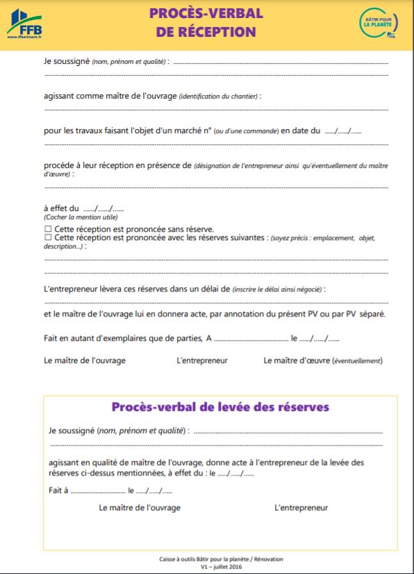 Modèle de procès verbale de réception de travaux