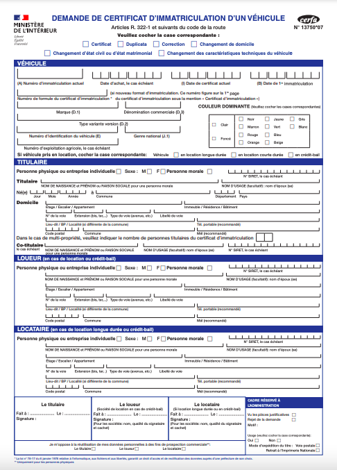 immatriculation véhicule occas