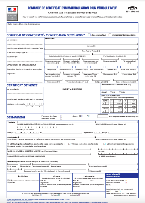 immatriculation neuf