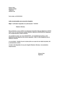 lettre type opposition carte bancaire