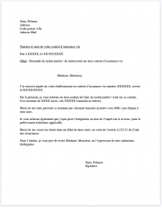 modele lettre rachat assurance vie