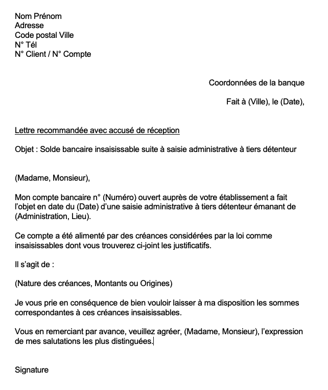 modele lettre demande debloquer compte bancaire