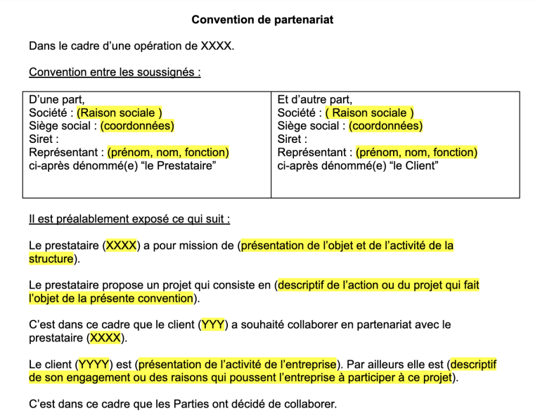 Convention de partenariat : notre modèle gratuit en format word