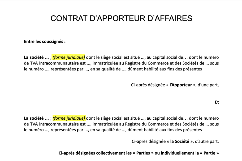 modele contrat apporteur daffaires