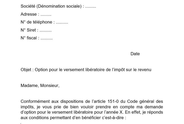 Option pour le versement libératoire de l’impôt sur le revenu : modèle