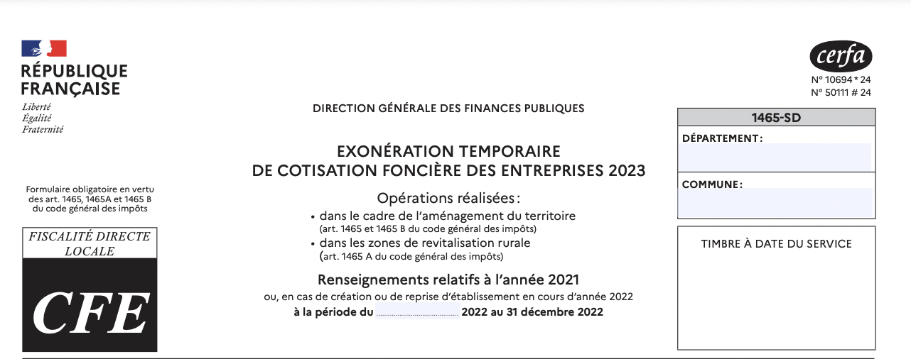 Demande d'exonération de la taxe foncière des entreprises (CFE) (Mise à ...